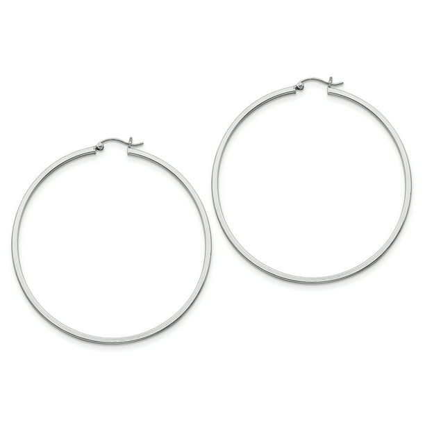 Sterling Silver Rhodium-plated 2mm Square Tube Hoop Earrings 
